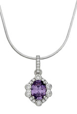 Sterling Silver Amethyst CZ Rosette Design Necklace 18"