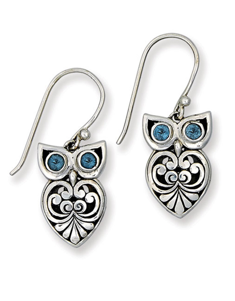 Sterling Silver Blue Topaz Owl Earrings