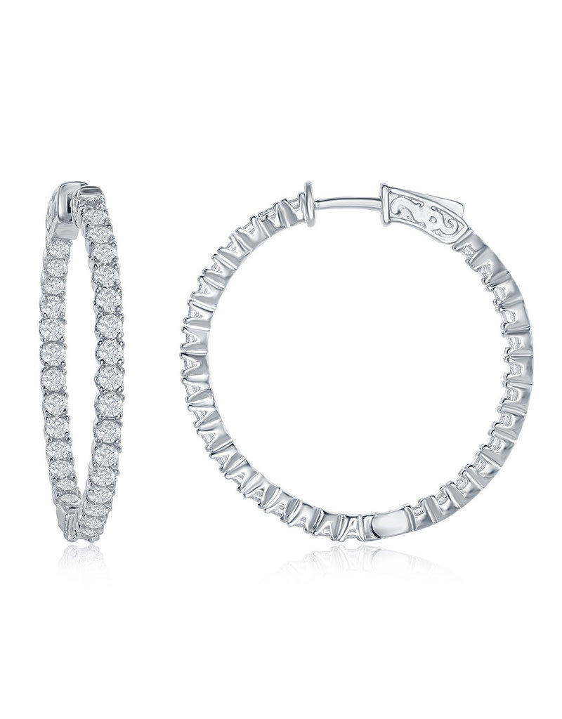 Sterling Silver CZ Hinged Hoop Earrings 3x35mm