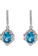 Sterling Silver Blue CZ Rosette Design Dangle Earrings