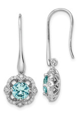 Sterling Silver Aqua and White CZ Dangle Earrings