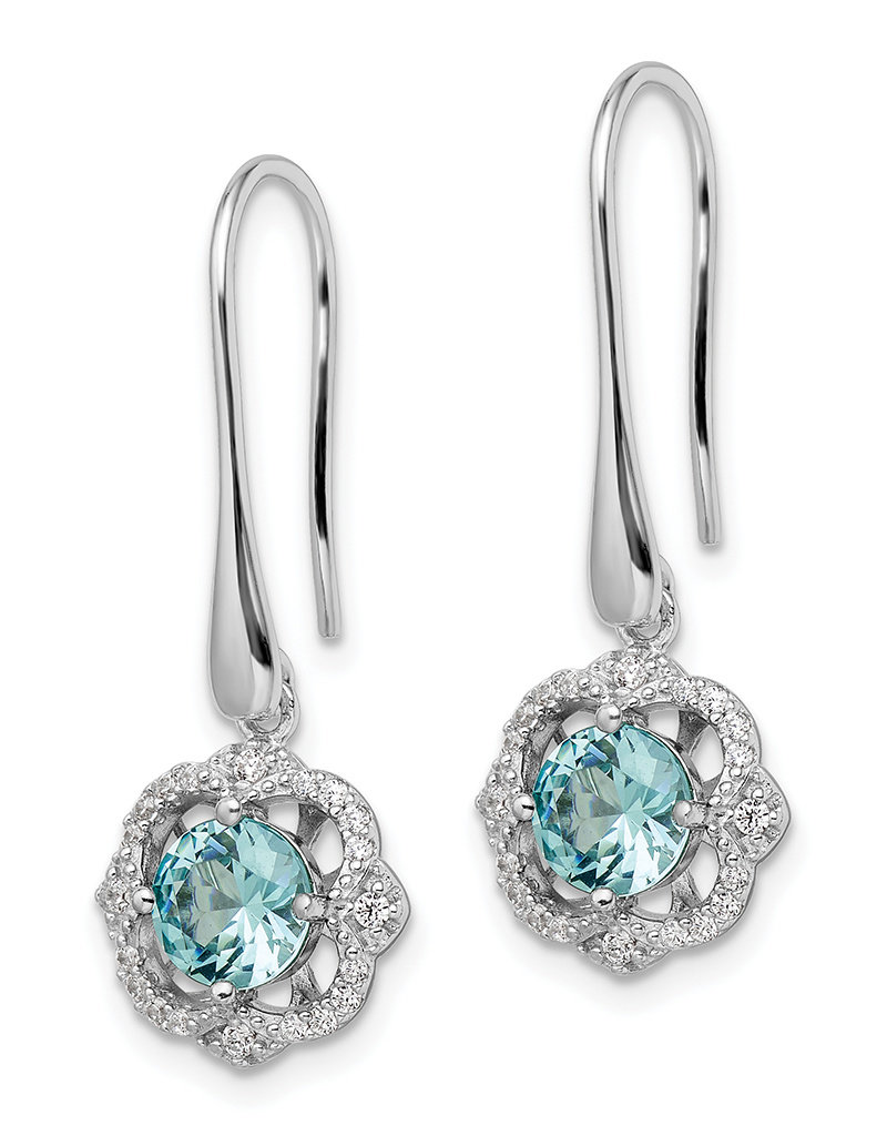 Sterling Silver Aqua and White CZ Dangle Earrings