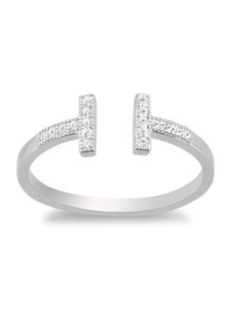 Sterling Silver Open Double Bar Cubic Zirconia Ring
