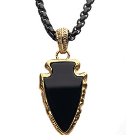 Black Agate Arrowhead Steel Necklace