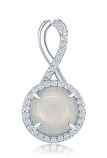 Sterling Silver Synthetic White Opal with CZ Halo Necklace