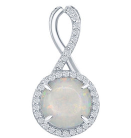 White Opal with CZ Halo Necklace