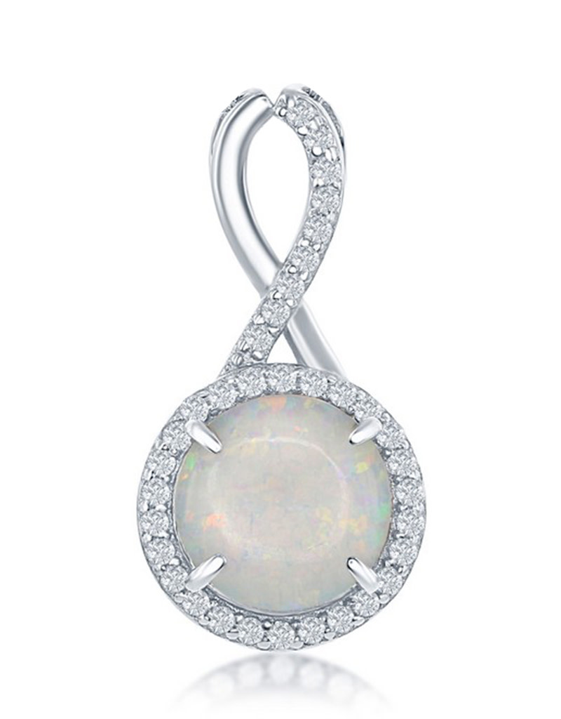 White Opal with CZ Halo Necklace