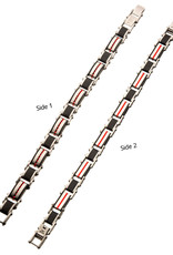 Men's Black and Red Stainless Steel Hinged Link Bracelet