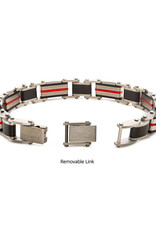 Men's Black and Red Stainless Steel Hinged Link Bracelet