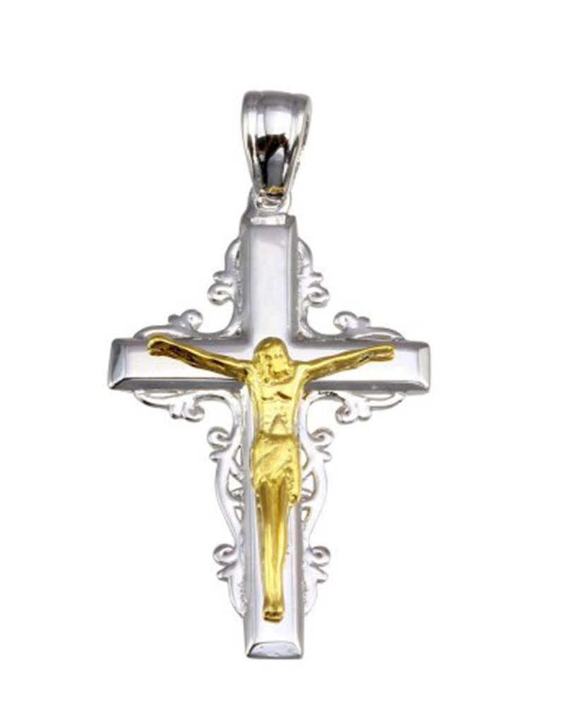 Sterling Silver Two-Tone Crucifix Pendant