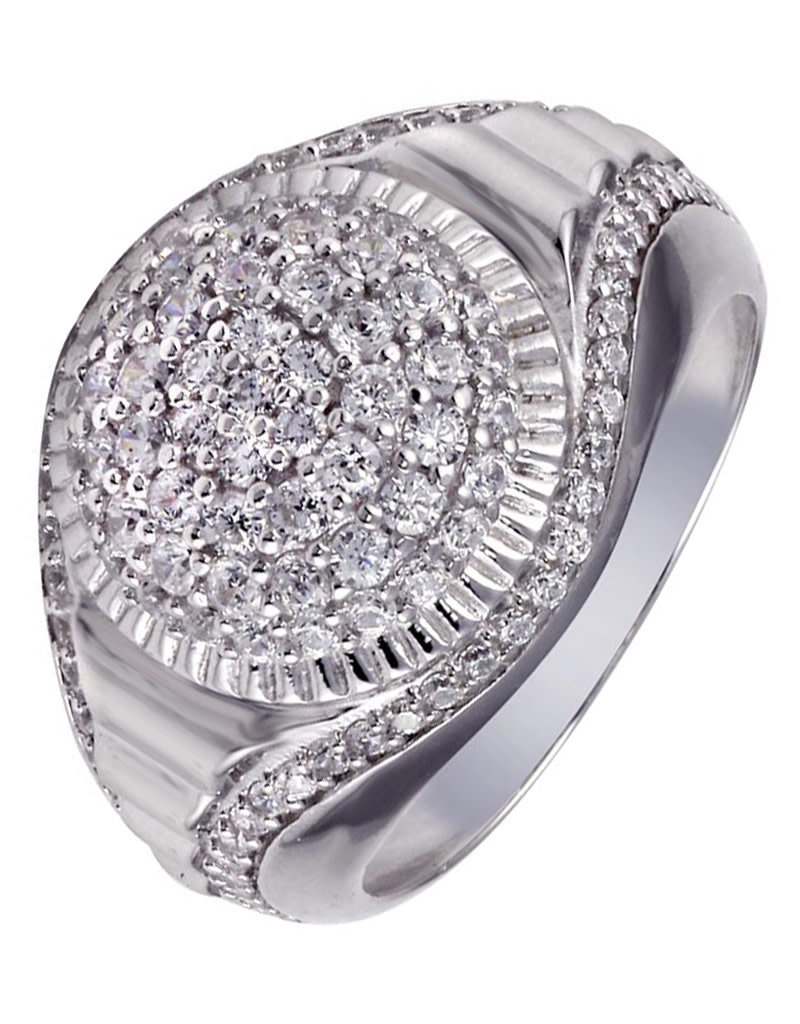 Men's Sterling Silver Pave CZ Dome Ring