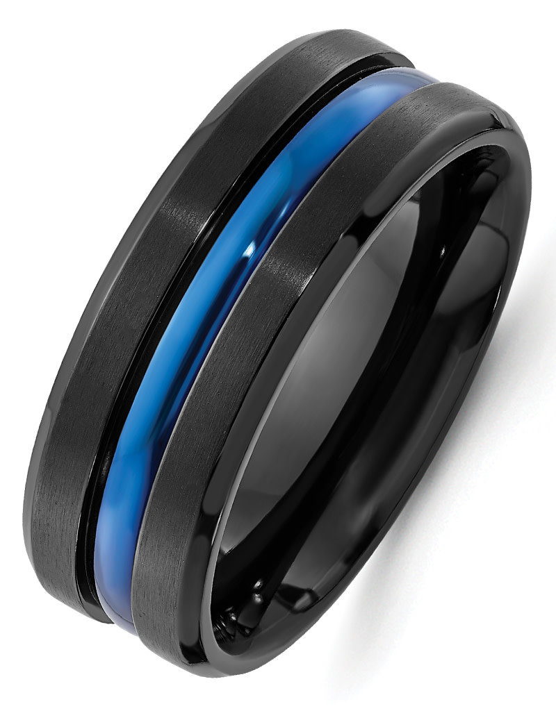 Men's Black and Blue Titanium Band Ring