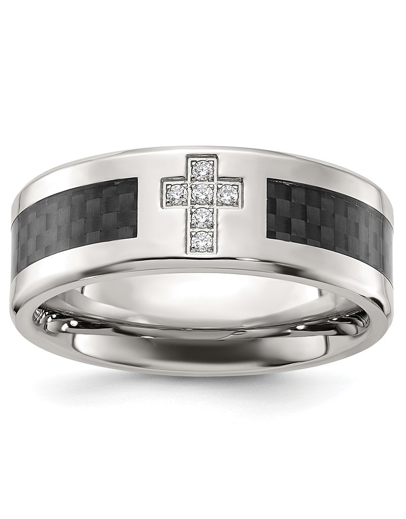 Men's CZ Cross Stainless Steel Band Ring