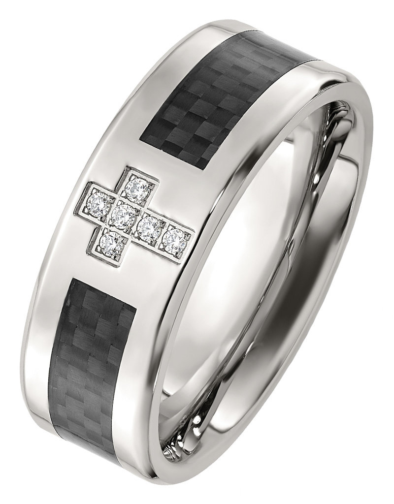 Men's CZ Cross Stainless Steel Band Ring