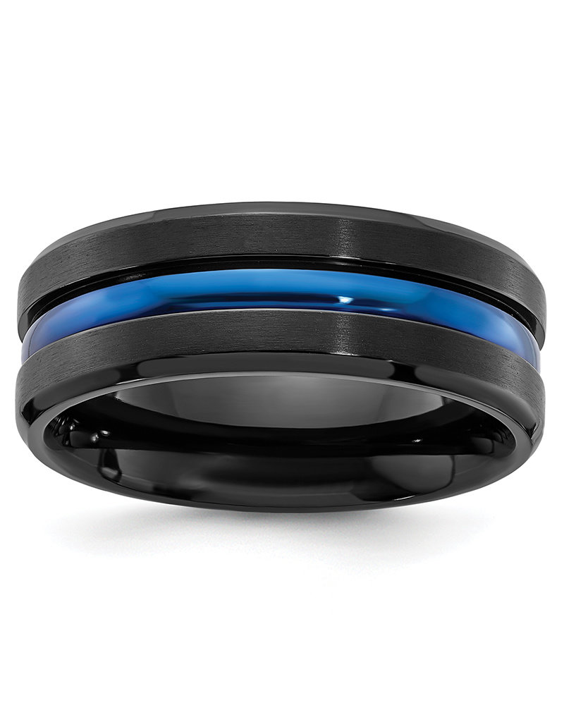 Men's Black and Blue Titanium Band Ring