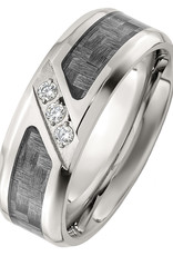 Men's Gray Carbon Inlay and CZ Stainless Steel Band Ring