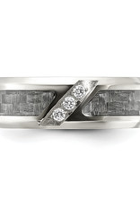 Men's Gray Carbon Inlay and CZ Stainless Steel Band Ring