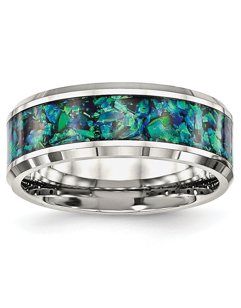 Men's Blue Opal Stainless Steel Band Ring
