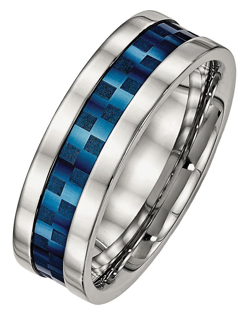 Men's Blue Center Stainless Steel Band Ring