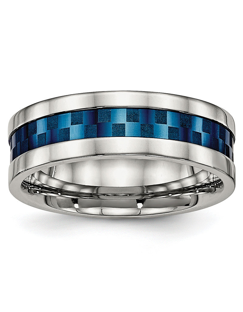 Men's Blue Center Stainless Steel Band Ring