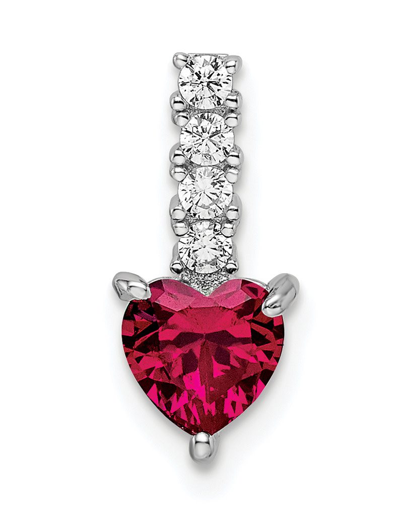 Created Ruby Heart and CZ Necklace