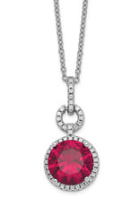 Sterling Silver Created Ruby and CZ Nekclace 18"
