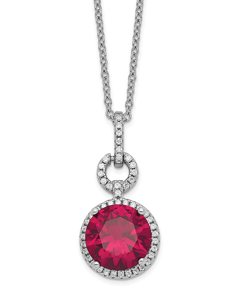 Sterling Silver Created Ruby and CZ Nekclace 18"