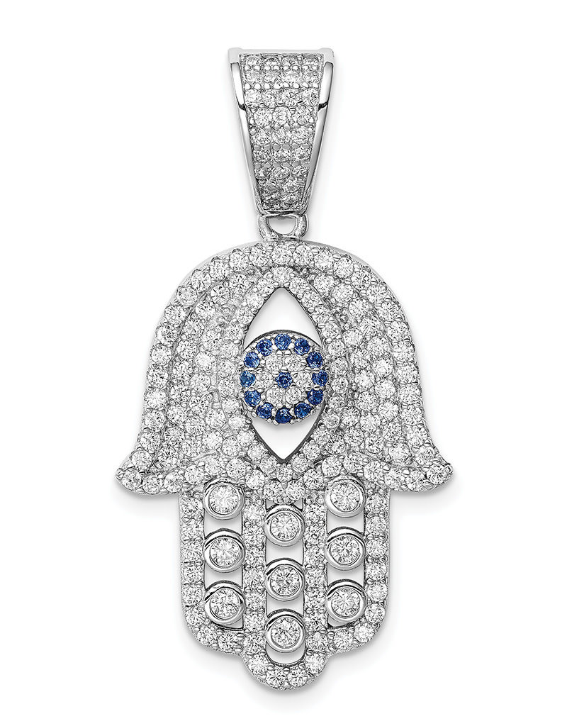 Sterling Silver Blue Spinel and CZ Hamsa Pendant