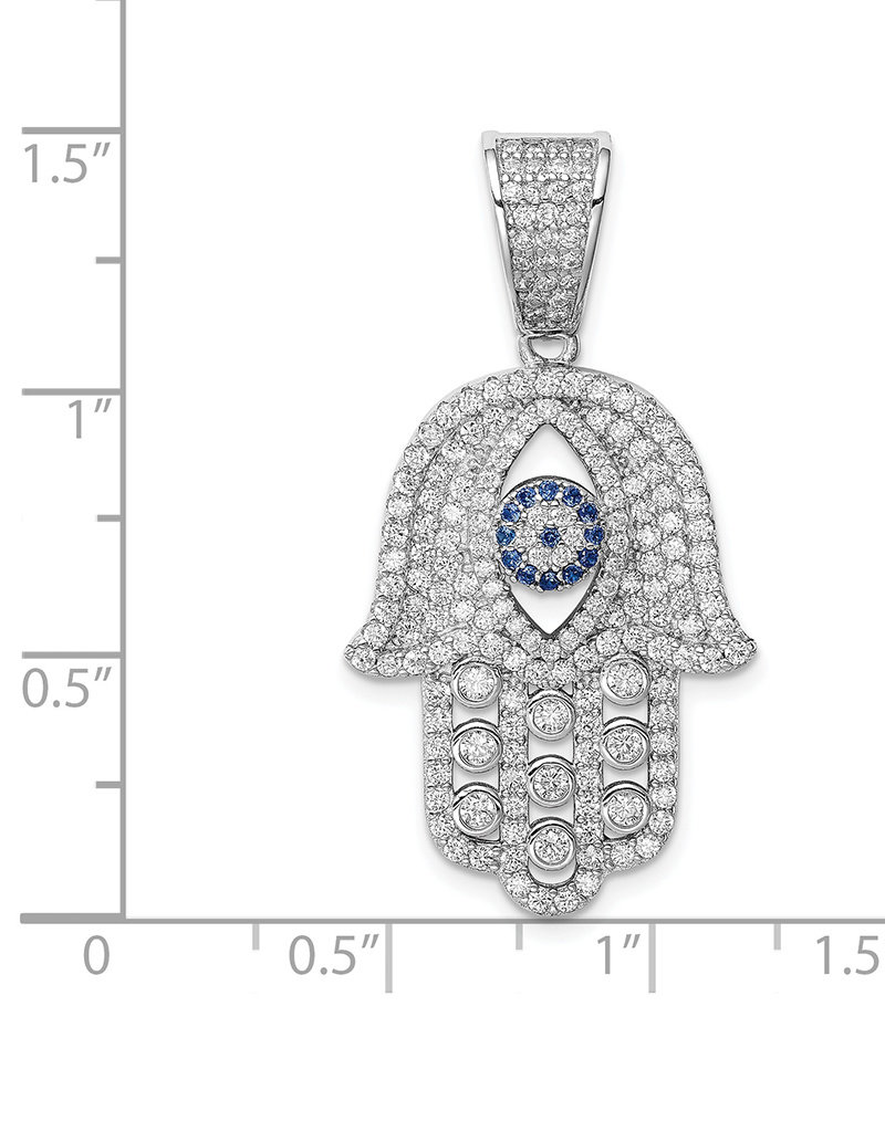 Sterling Silver Blue Spinel and CZ Hamsa Pendant