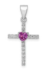 Sterling Silver Pink CZ Heart Cross Nekclace