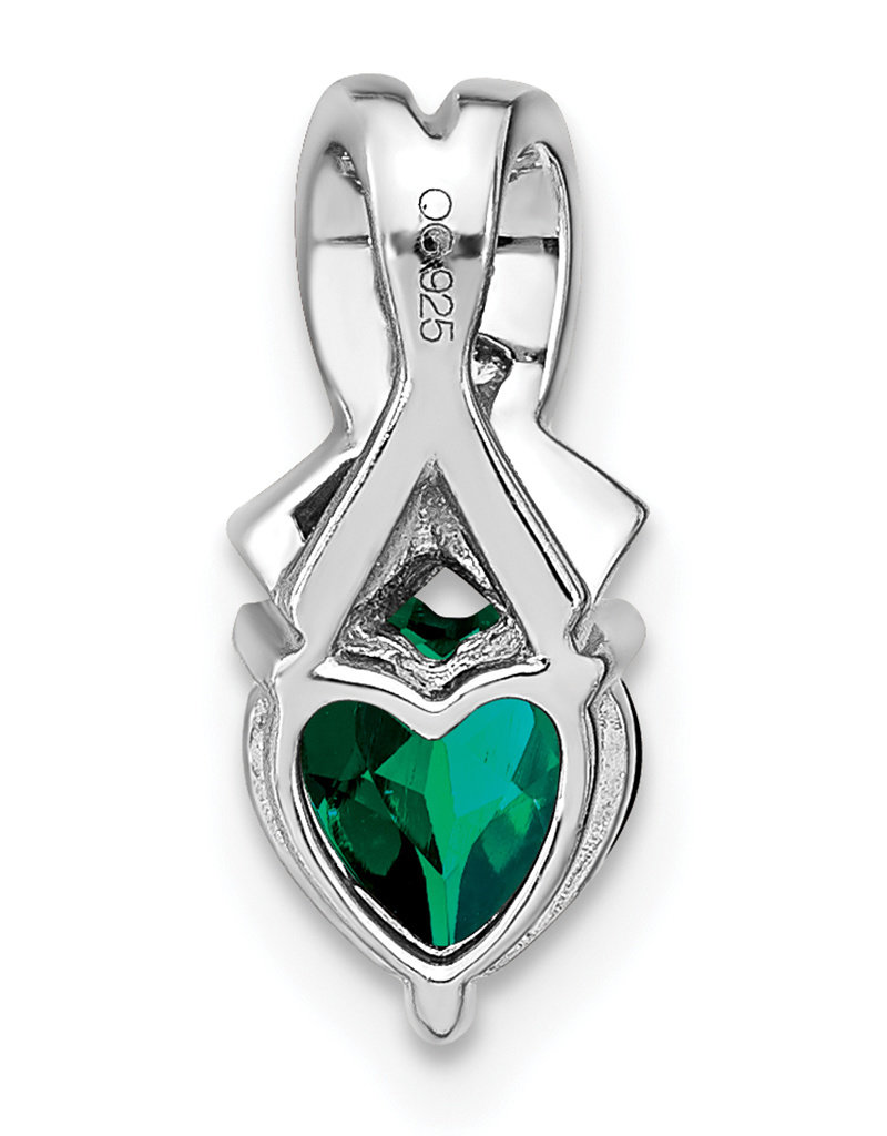 Sterling Silver Emerald Heart and Diamond Necklace