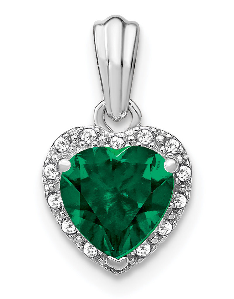 Sterling Silver Emerald Heart and Diamond Necklace