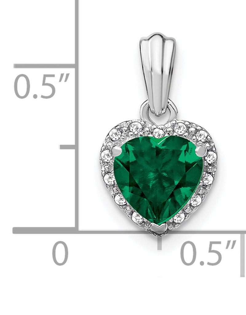 Sterling Silver Emerald Heart and Diamond Necklace