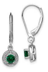 Sterling Silver Round Created Emerald Leverback Earrings