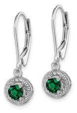Sterling Silver Round Created Emerald Leverback Earrings