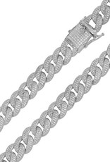 11.7mm Sterling Silver Pave CZ Curb Necklace 20"