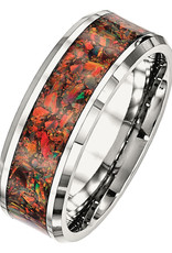 Men's Orange Opal Stainless Steel Band Ring