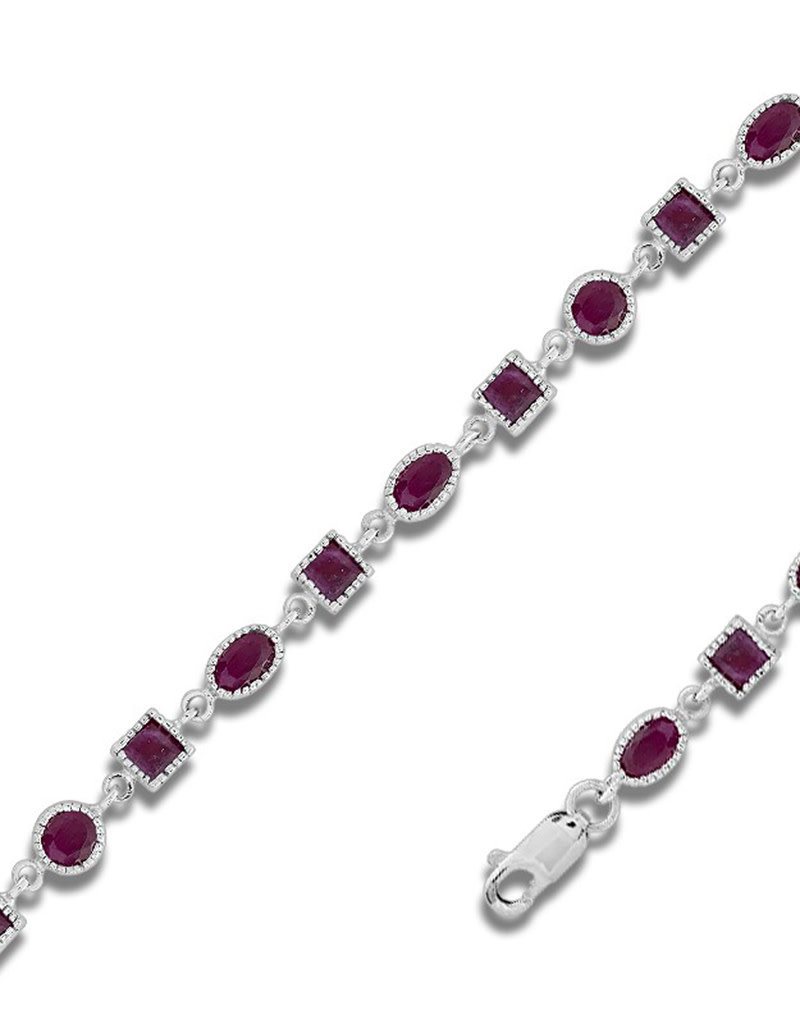 Sterling Silver Oval and Square Ruby Bracelet