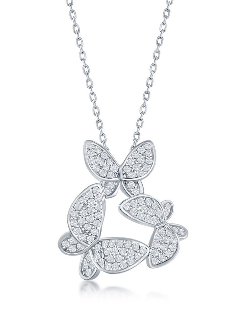 Sterling Silver Multi-Butterfly CZ Necklace