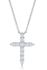 Sterling Silver White CZ Cross Necklace