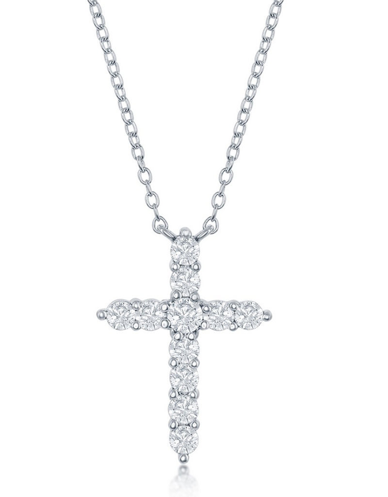 Sterling Silver White CZ Cross Necklace