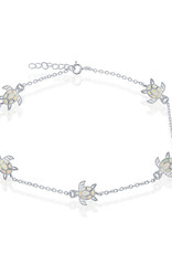 Sterling Silver White Synthetic Opal Turtle Anklet
