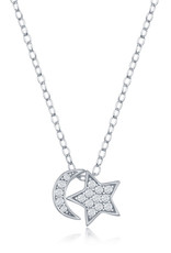 Sterling Silver CZ Moon and Star Necklace
