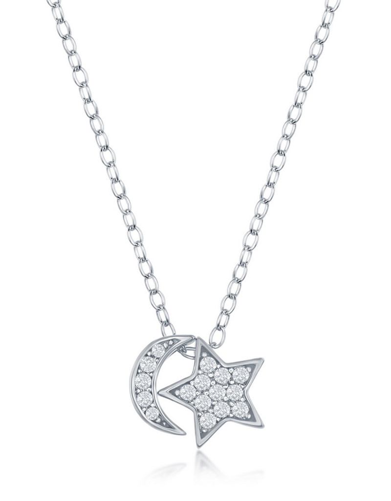 CZ Moon and Star Necklace