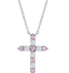 Pink CZ Cross Necklace