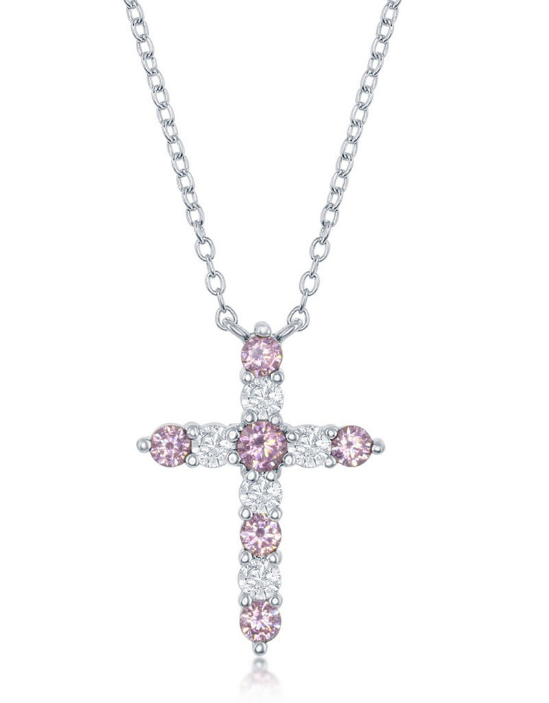 Pink CZ Cross Necklace