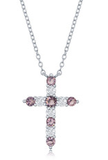 Sterling Silver Amethyst CZ Cross Necklace