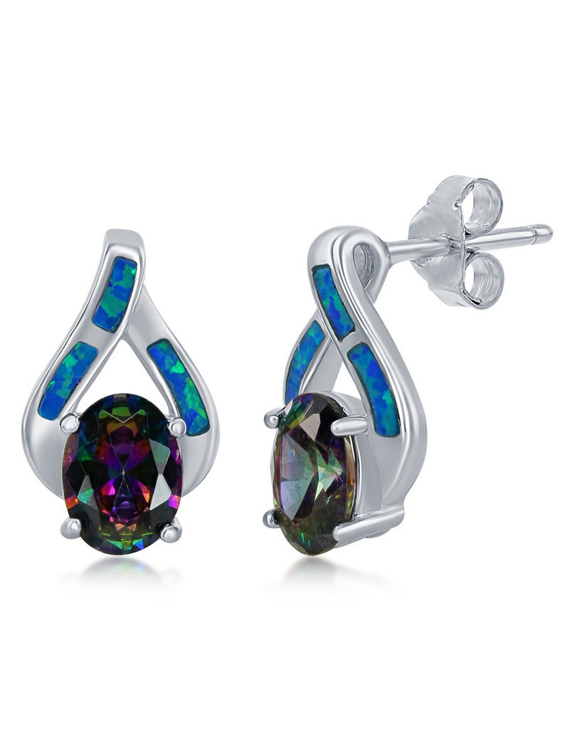 Sterling Silver Synthetic Opal and Mystic CZ Earrings