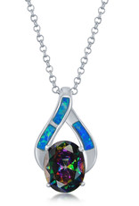 Sterling Silver Synthetic Opal and Mystic CZ Nekclace