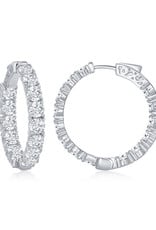 Sterling Silver 6mm CZ Hinged Hoop Earrings